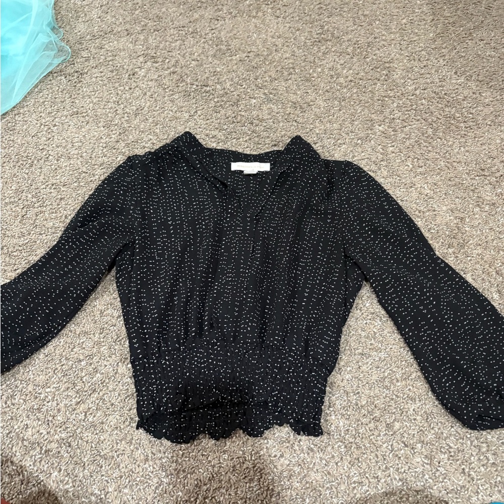 Monteau Black Puff Sleeve Blouse with Smocked Details